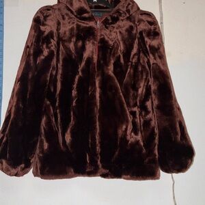 Plush Brown/Red Faux Fur Jacket